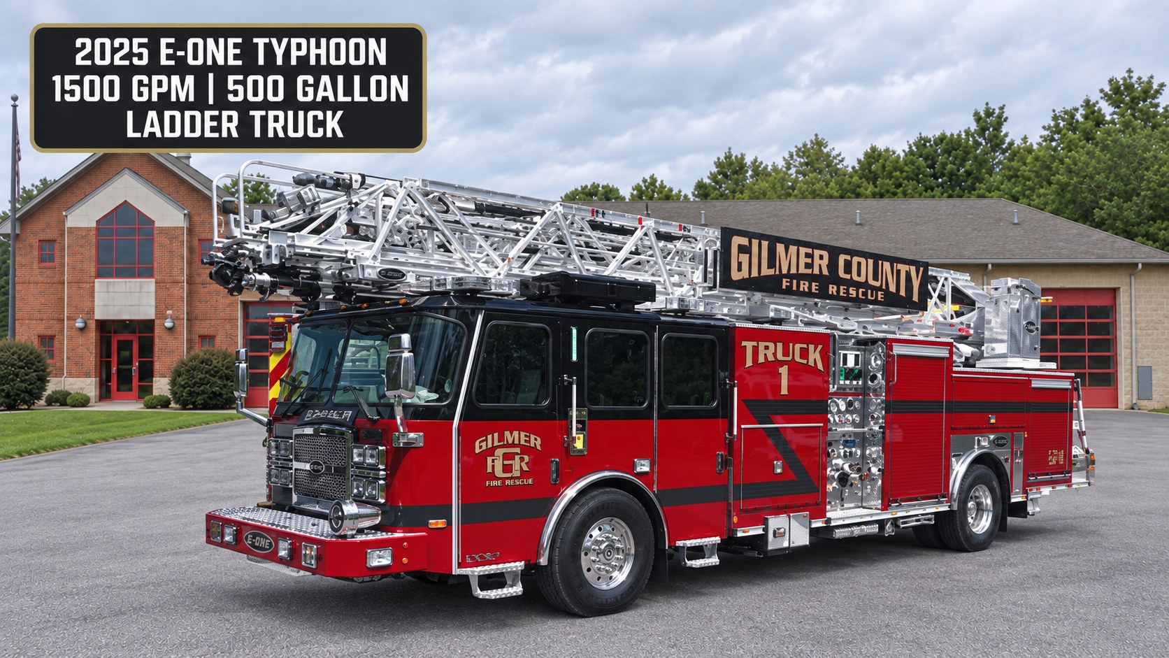 Truck 1, 2025 E-One Typhoon aerial ladder truck, Gilmer County Fire Rescue