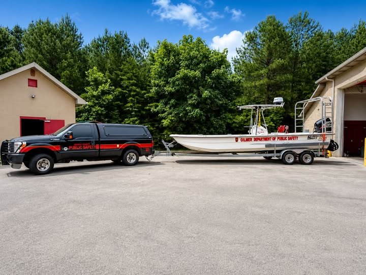 Gilmer Department of Public Safety patrol boat and tow vehicle