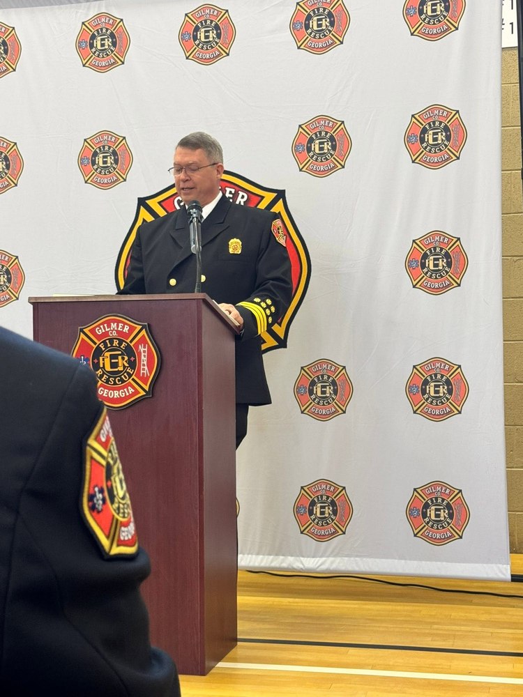 Gilmer County Fire/Rescue chief speaking at the launch of the tri-county prehospital blood program