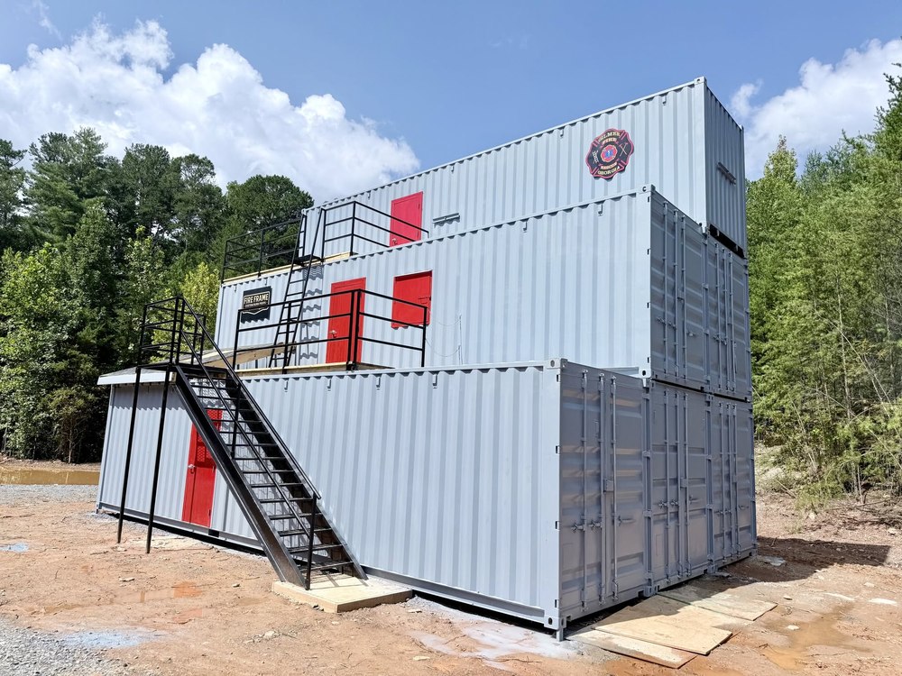 Gilmer County Fire/Rescue multi-story live-fire training tower built from shipping containers