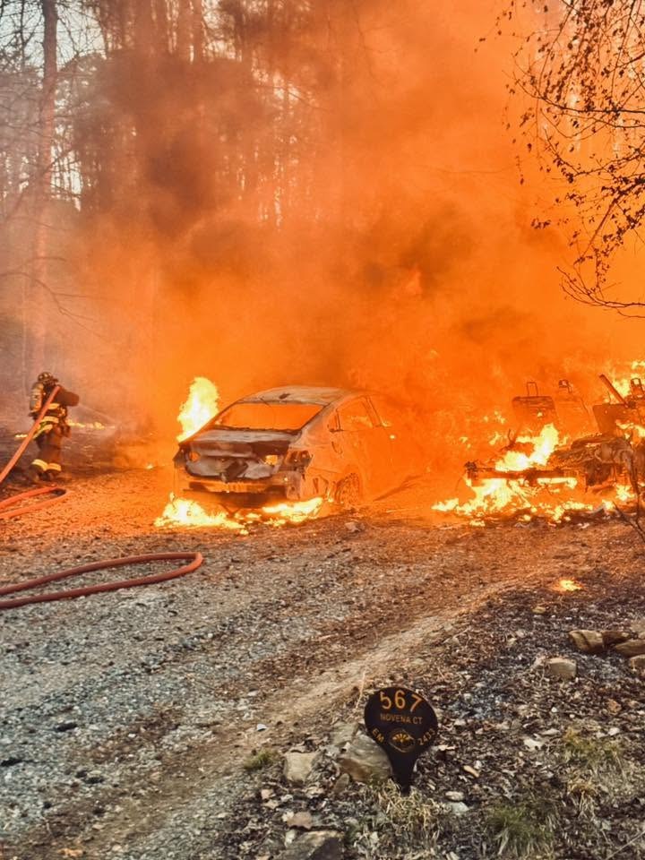 Gilmer County Fire/Rescue crew working a vehicle fire