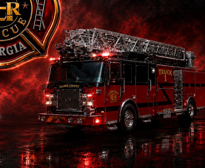 Truck 1, Gilmer County Fire/Rescue aerial ladder truck